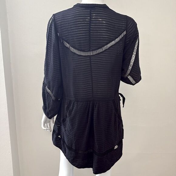 IRO Paris Silk Black Eyelet Long Sleeve Semi Sheer Mini Dress w Drawstring Waist - Picture 6 of 9